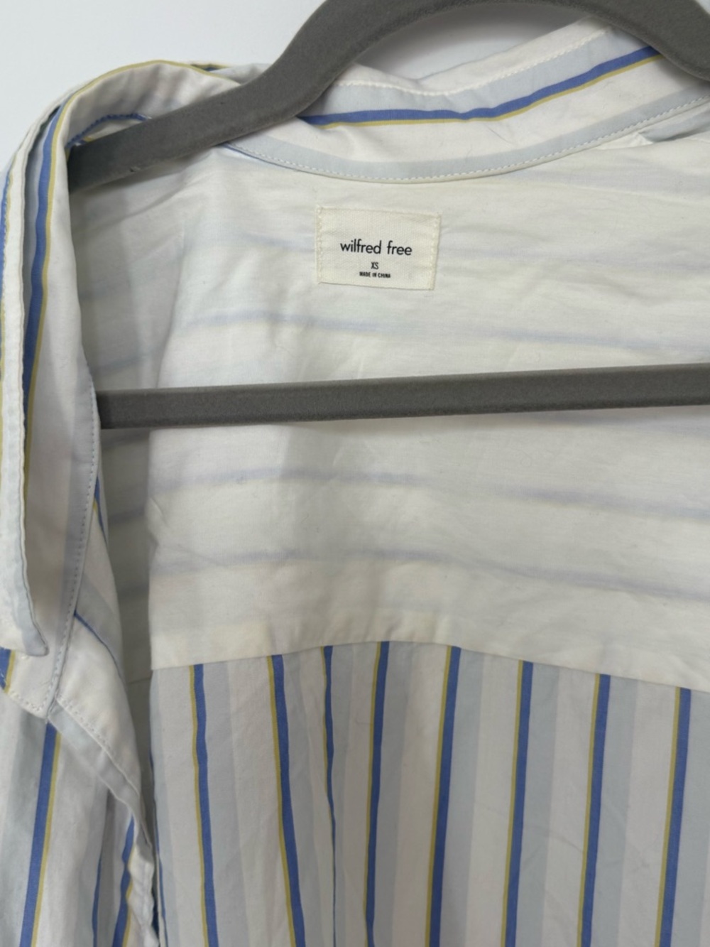 Aritzia Wilfred Striped Button-Down Shirt in White, Blue & Yellow